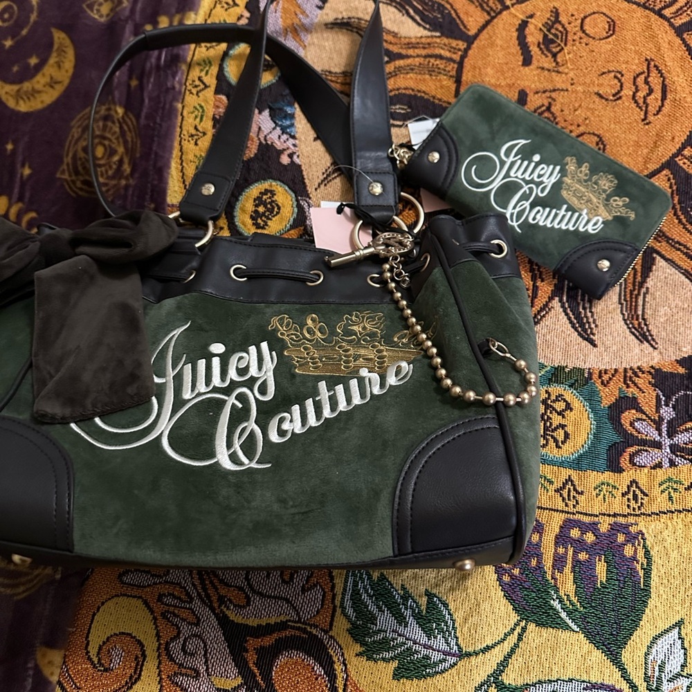 Juicy Couture Dark Green and Black Shoulder Bag, with matching wallet!